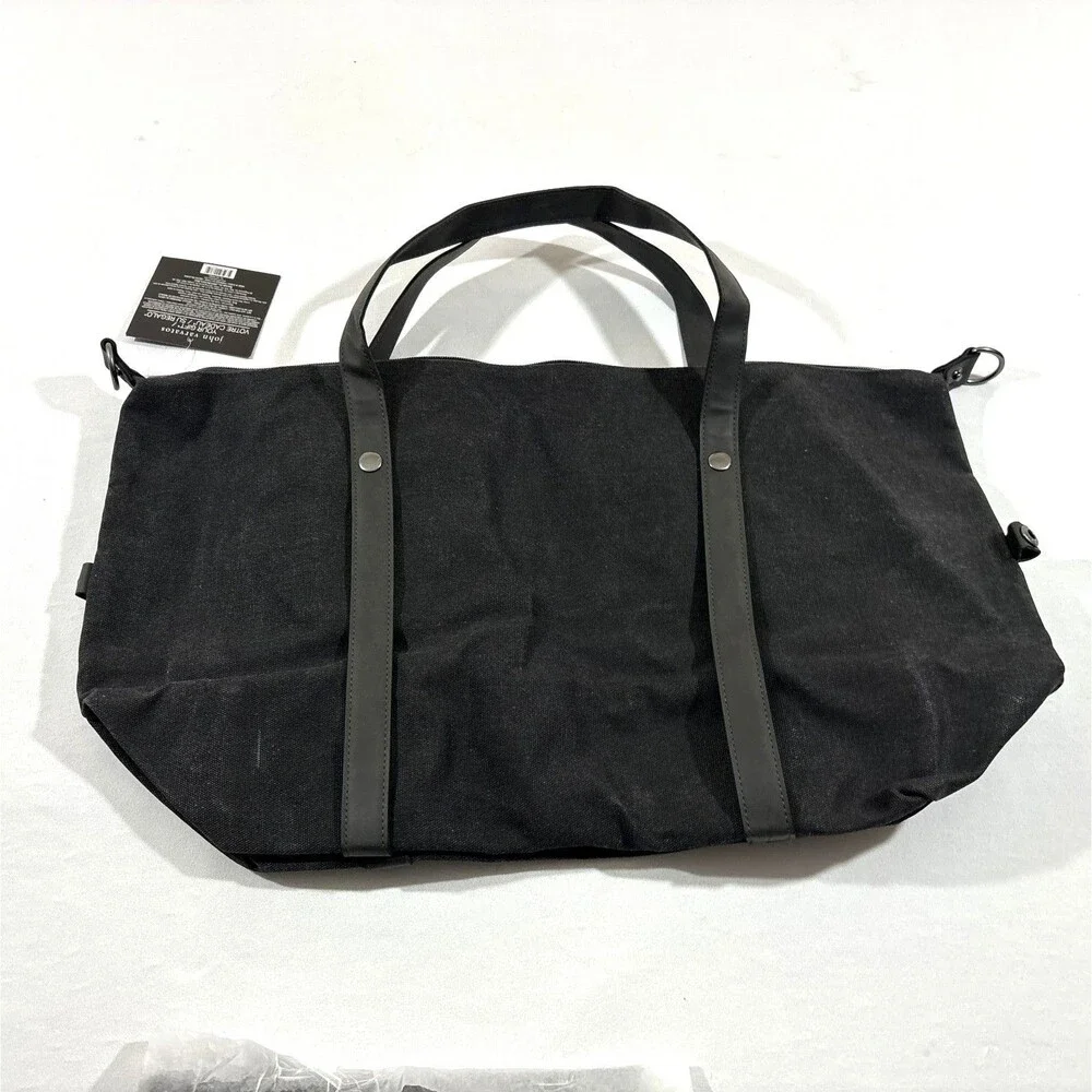 John Varvatos Dark Gray Canvas Cotton Weekender Travel Gym Tote Bag w/Strap New